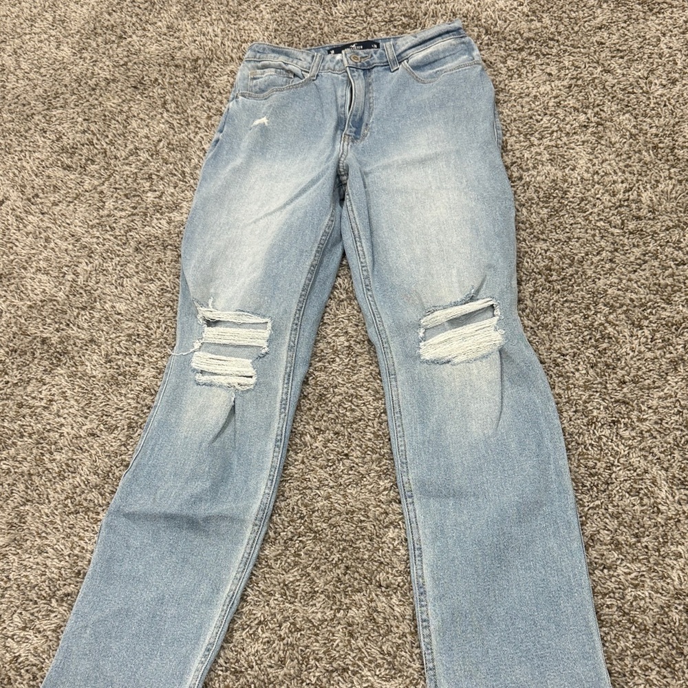 Hollister Light Blue Ripped Straight Leg Jeans